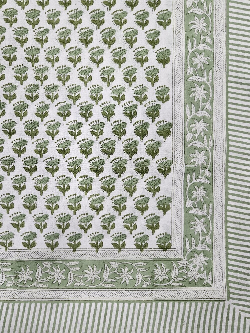 CPC Emerald Green Hand Block Floral Tablecloth 100% India Cotton 90x60" NWOT